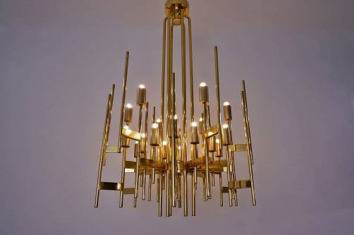 Sciolari brass chandelier, large 18 lights, 1970`s ca, Italian